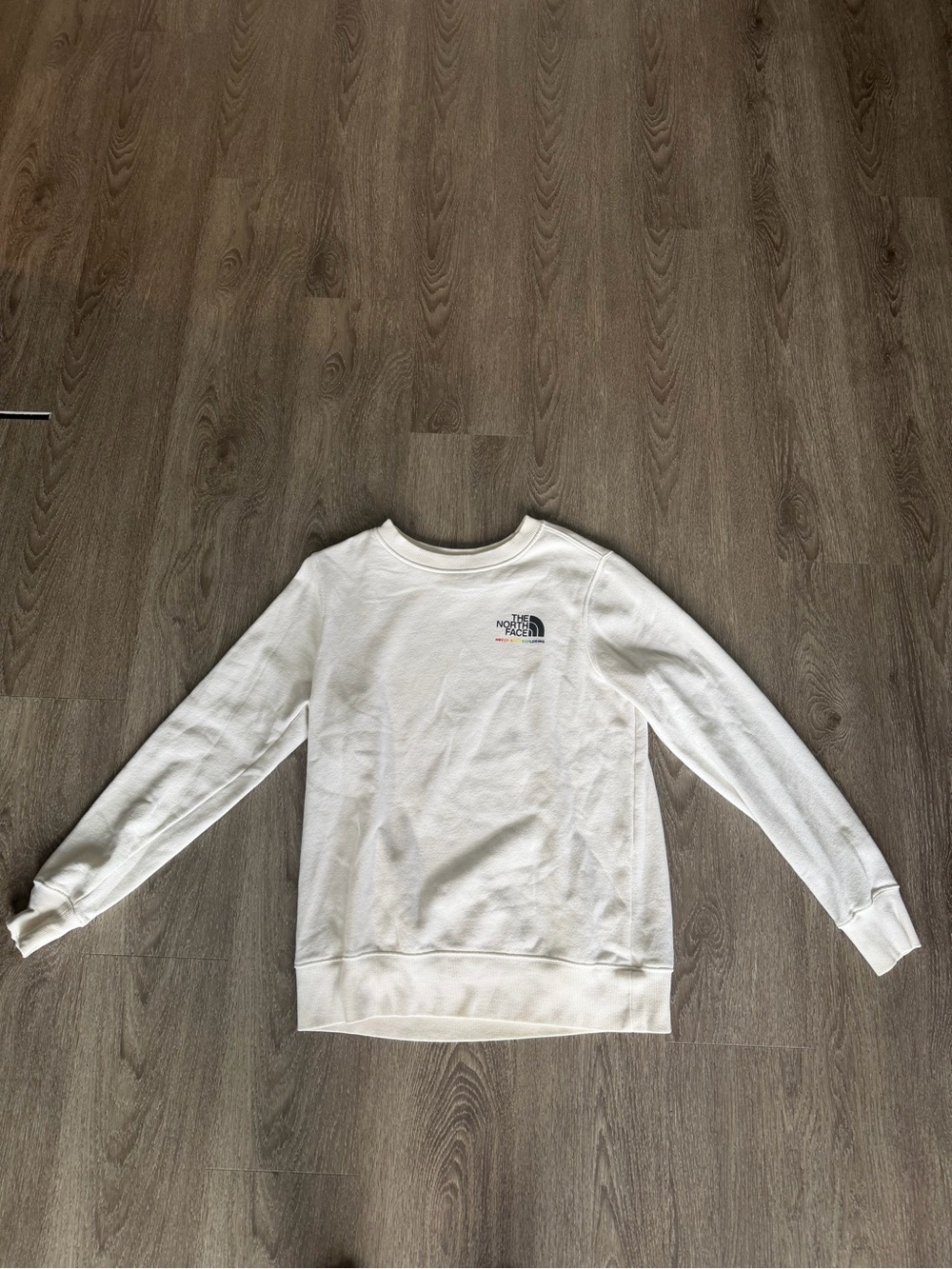 The North Face Medium Hoodie Sweatshirt White/Rainbow "Never Stop Exploring